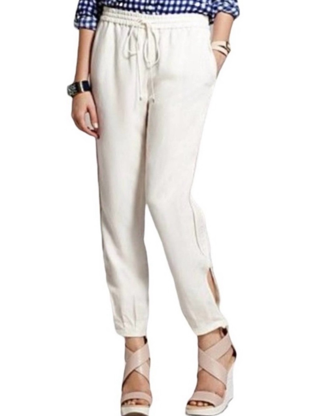 Diane Von Furstenburg Kamaris White Lined Pants Tencel and Linen 14 Tapered NWOT